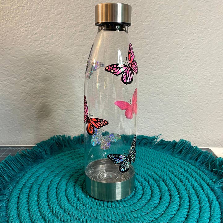 Cre8tionsByCaitlynn - Wholesale Water Bottle - Holographic Butterfly Clear Water Bottle, Decorated Water Bottle, Butterfly Water Bottle, Glitter Water Bottle1