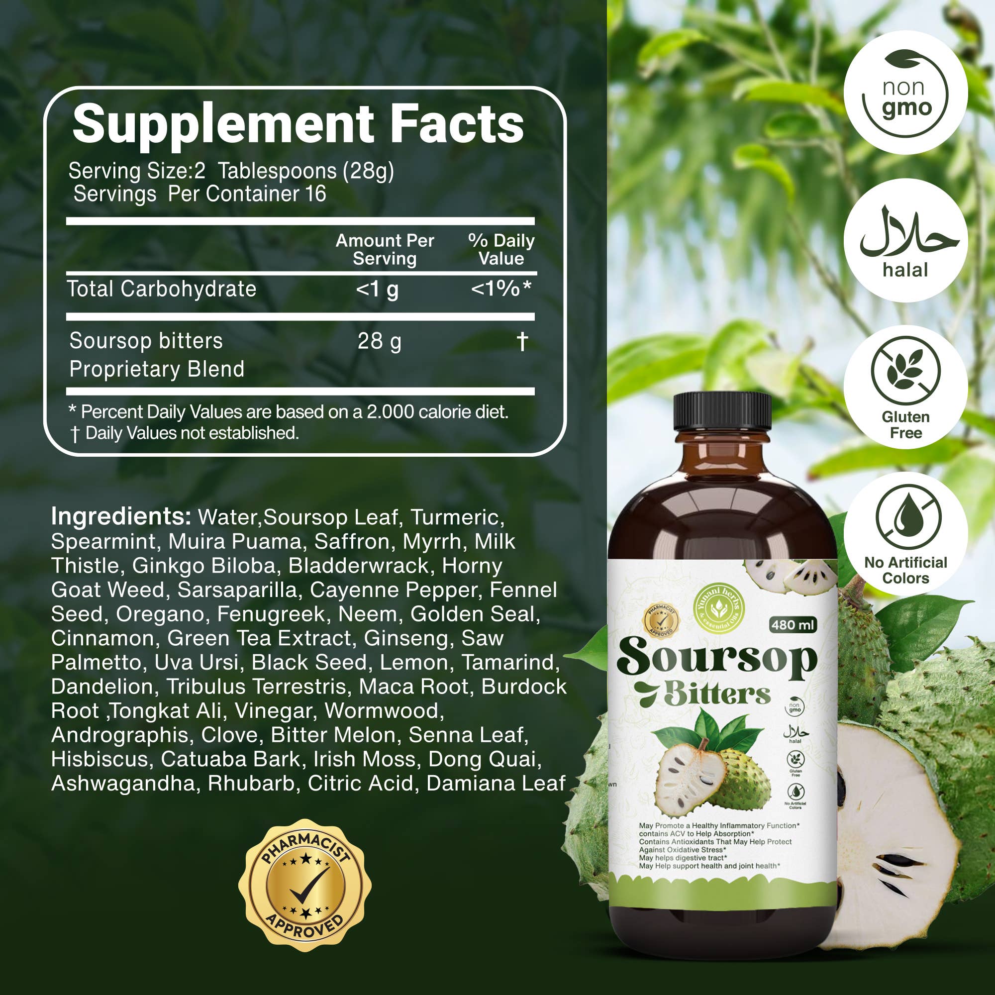 Yunani Herbs & essential Oils – wholesale Oral supplement/vitamin – Soursop Living Bitters 480 mls2