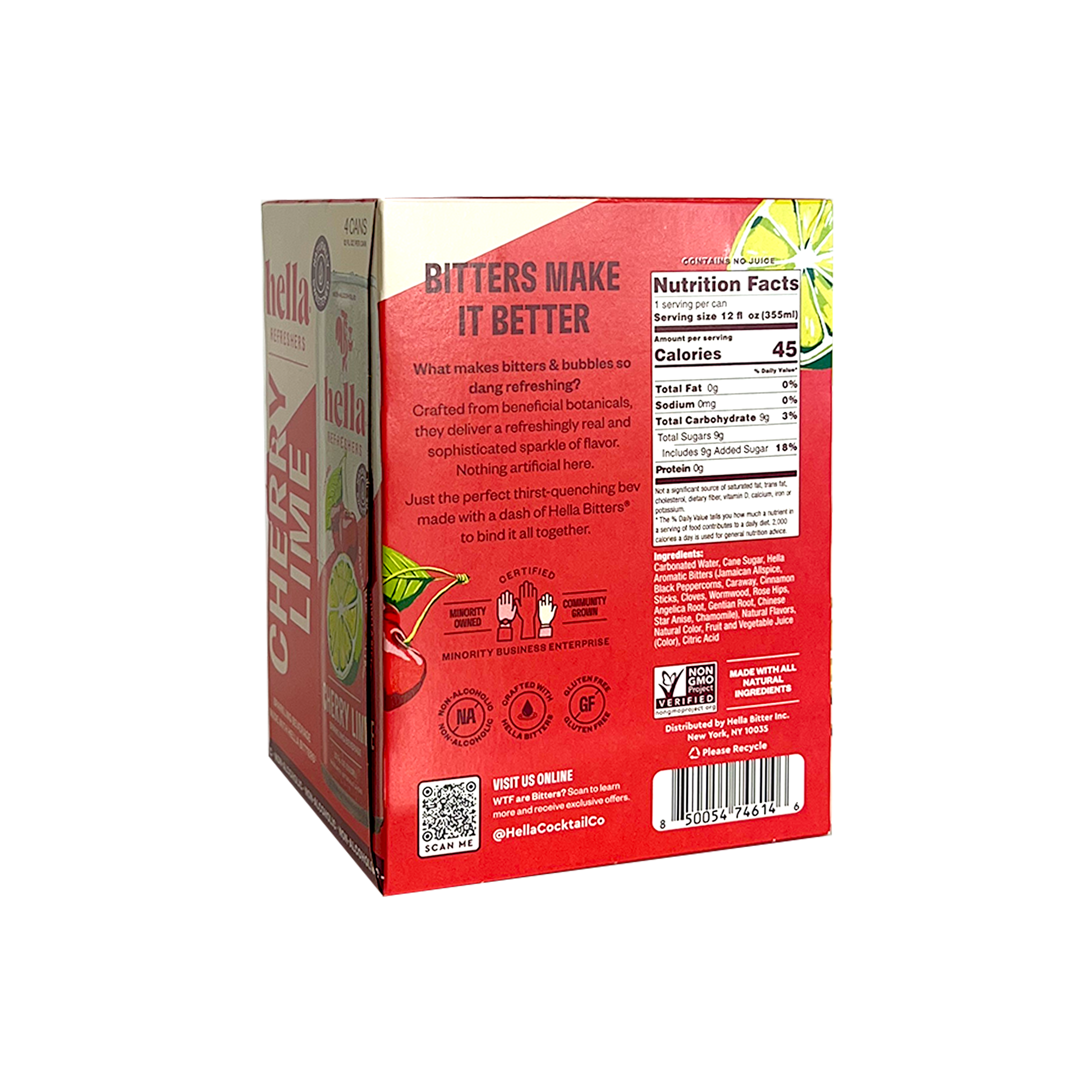 Hella Cocktail Co. - Wholesale Non-Alcoholic Aperitif/Mocktail - Hella Refreshers: Cherry Lime 12oz, 4-Pack2
