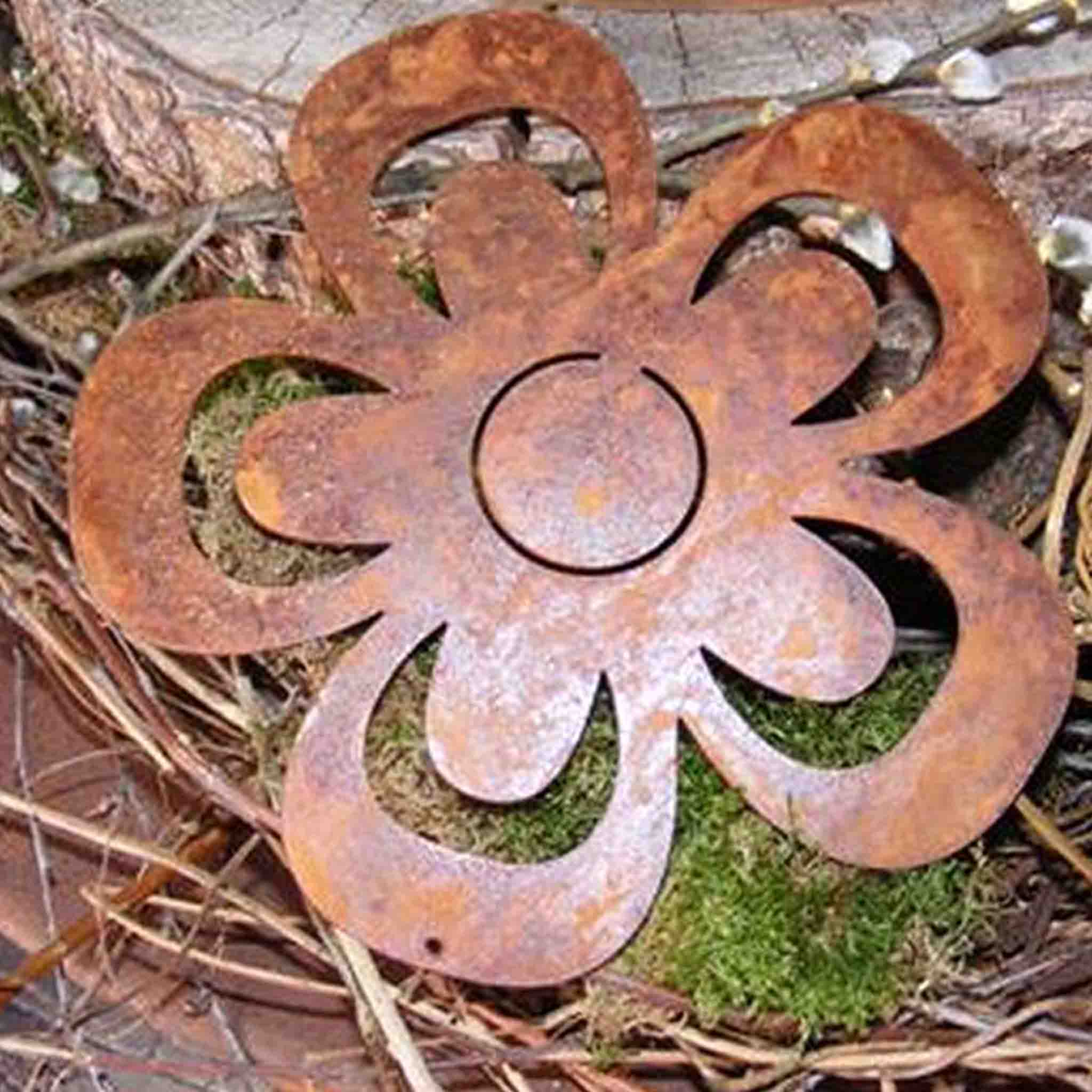 Rostikal – Engroshandel 3D-vægkunst – Vintage blomsterhængende dekoration | havedekoration i rustfrit stål0