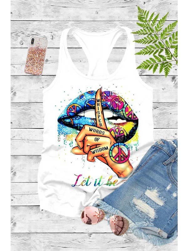 Top Avenue - Venta al por mayor Camiseta sin mangas - Mujer - Let if Be, Words of Whisdom, camiseta sin mangas ajustada con espalda cruzada para mujer