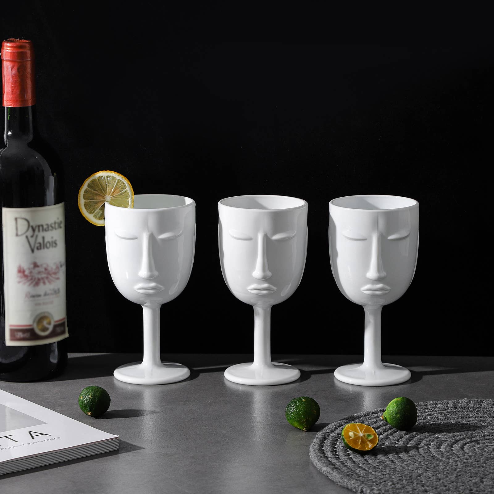 Everest Global - Wholesale Wine Glass - Human Face Black/White Goblet Glasses set of 612