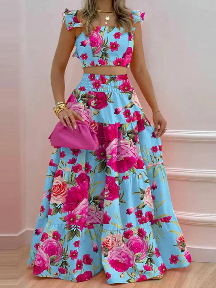 Halter Neck Crop Top Maxi Set for wholesale by Aria Romance