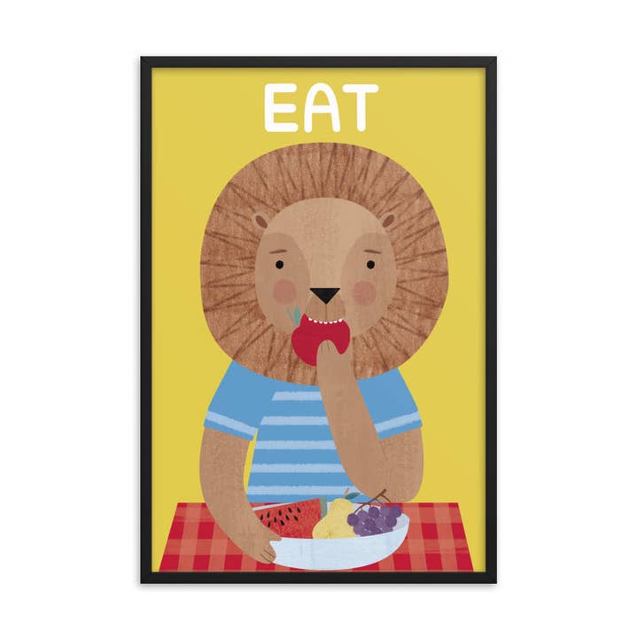 Eating Lion Framed Art Print - English for wholesale by gabo and mateo designs