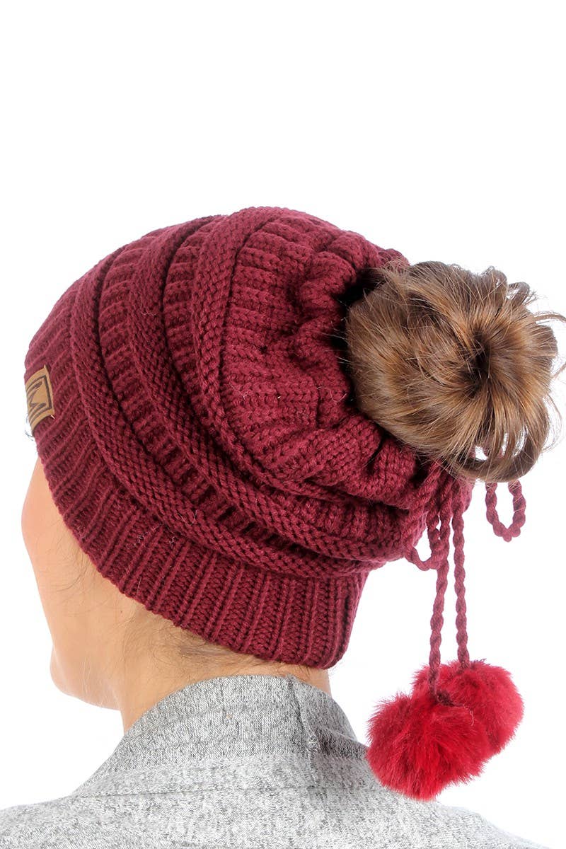 Fashion City - Wholesale Beanie - Women's - Women's Ponytail Adjustable Pom String Knit Hat1