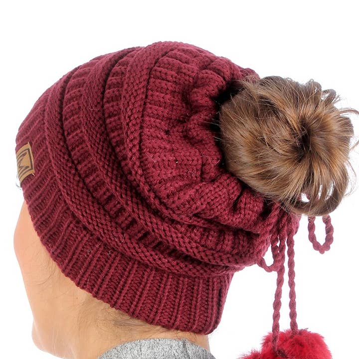 Fashion City - Wholesale Beanie – Women's - Women's Ponytail Adjustable Pom String Knit Hat1