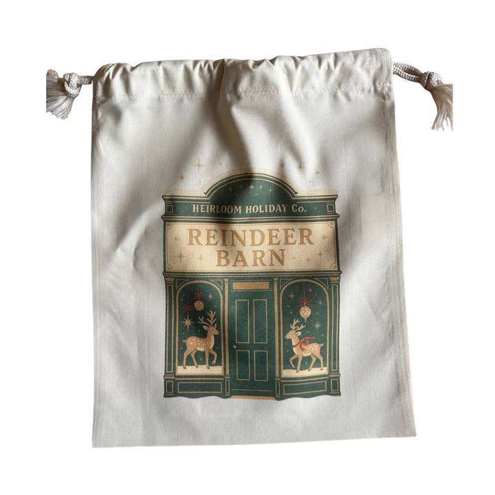 Reindeer barn drawstring gift bag for wholesale by soch and co