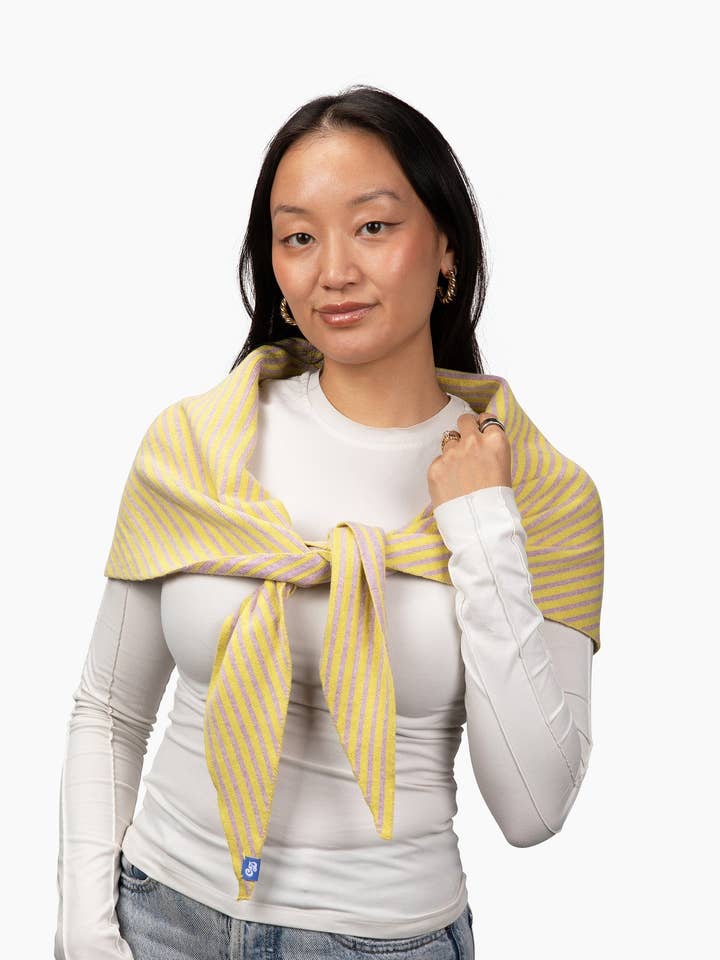 Tina Cotton Cashmere Stripe Triangle Scarf in Lilac Combo for wholesale by Chicky Dickies