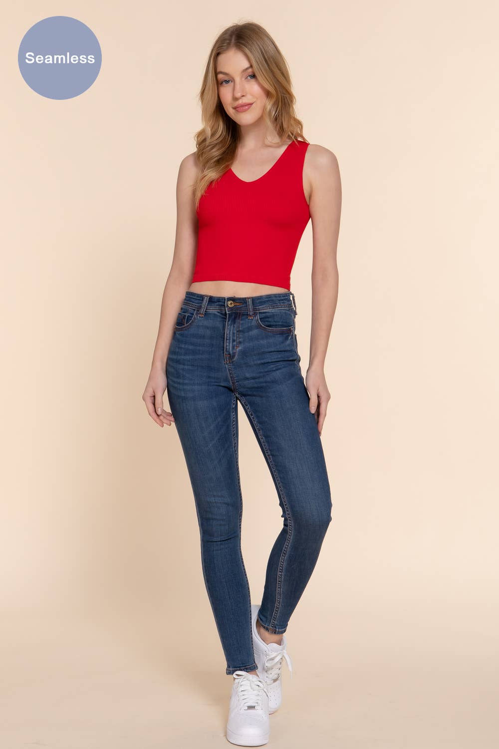 Active Basic | Active USA - Wholesale Tank Top - Women's - Reversible V-neck/round Neck Seamless Crop Tank     6