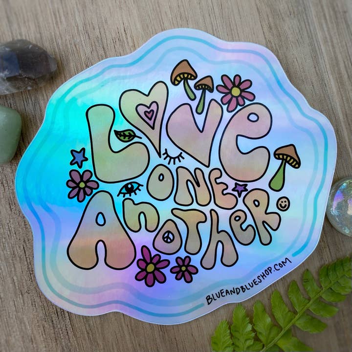 Holographischer Aufkleber „Love One Another“ 4,25" für den Großhandel von Blue and Blue