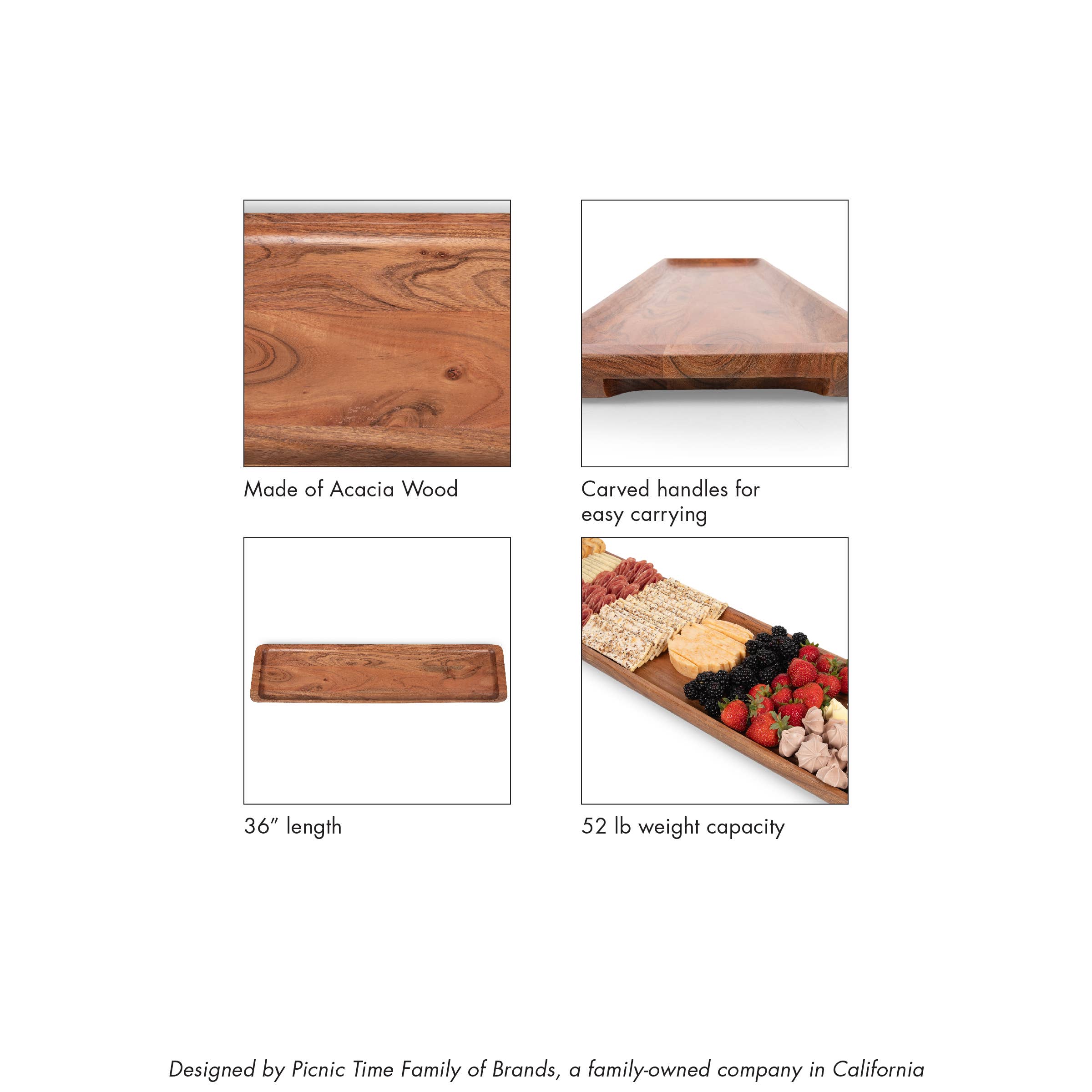 Canapé 36" Appetizer Serving Tray - Acacia Wood for wholesale on Faire3