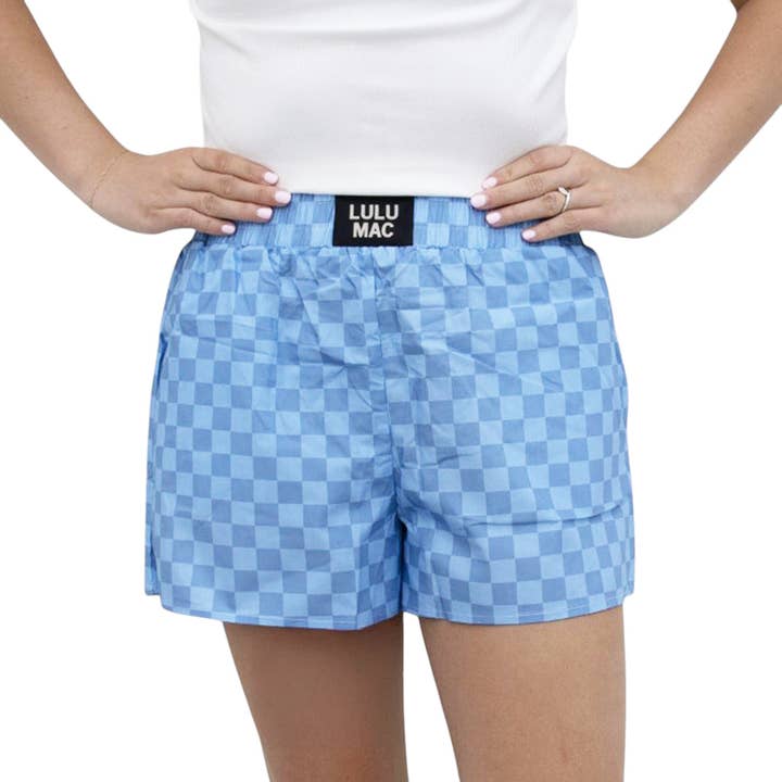 BXCK-BLUE/BLUE CHECK BOXER SHORT for wholesale by Girlie Girl Originals
