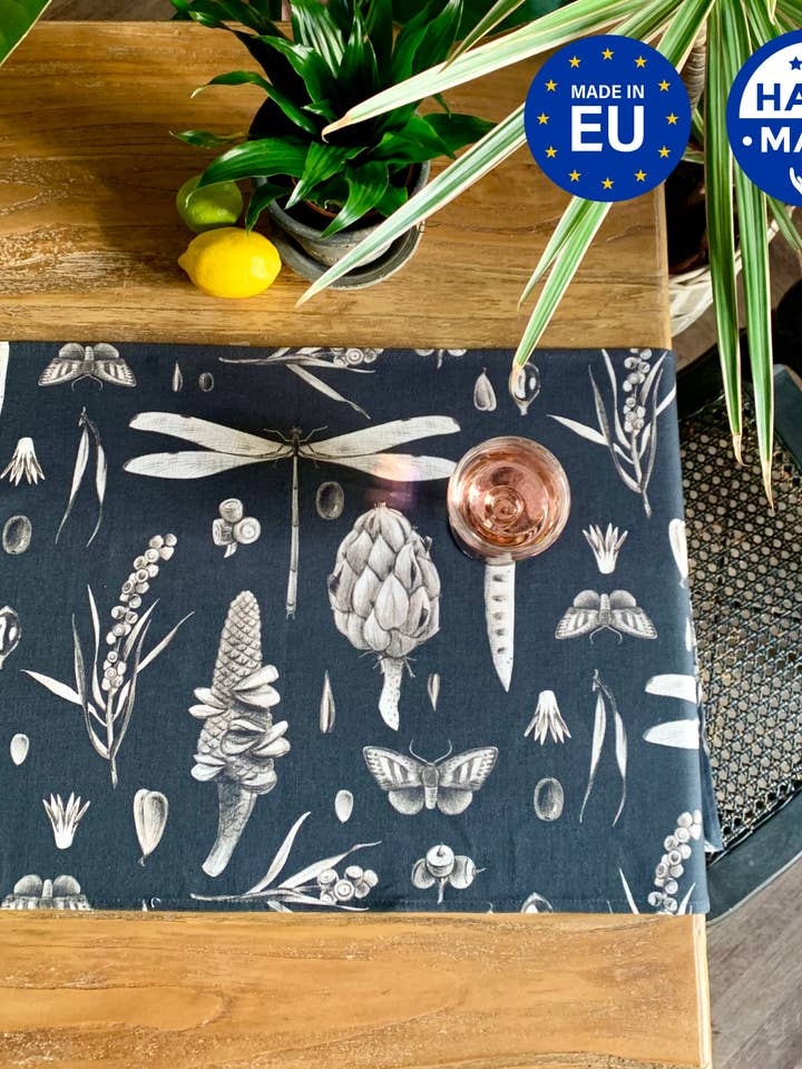 Table runner, 100% cotton, printed | Seeds Carbon for wholesale by Hortensias Home