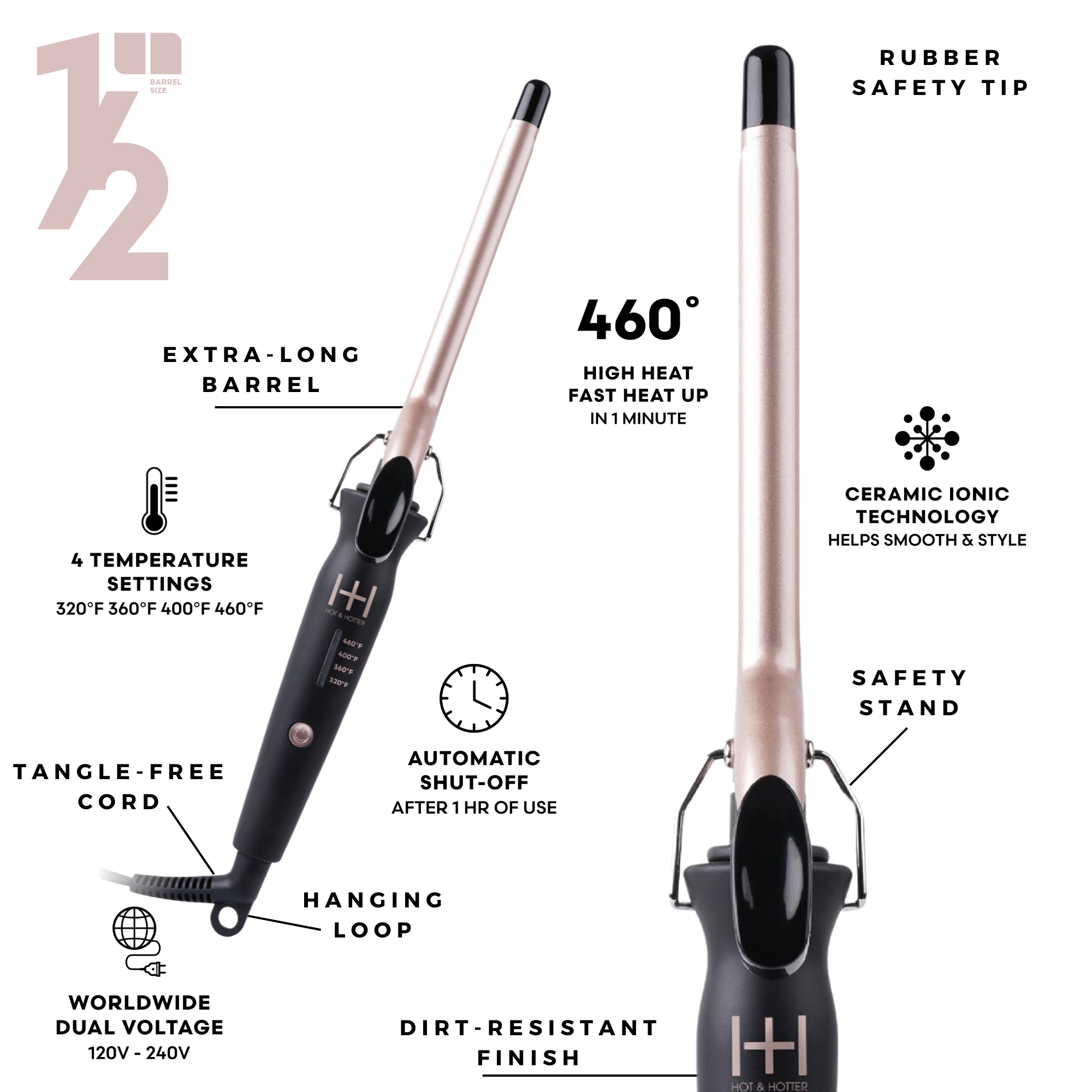 Annie International, Inc. - Wholesale Curling Iron/Wand - Hot & Hotter Extra Long Ceramic Tourmaline Curling Iron 1/21
