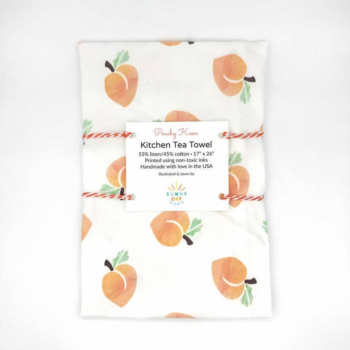 Sunny Day Designs - Wholesale Tea Towel - Peachy Keen Linen/Cotton Tea Towel