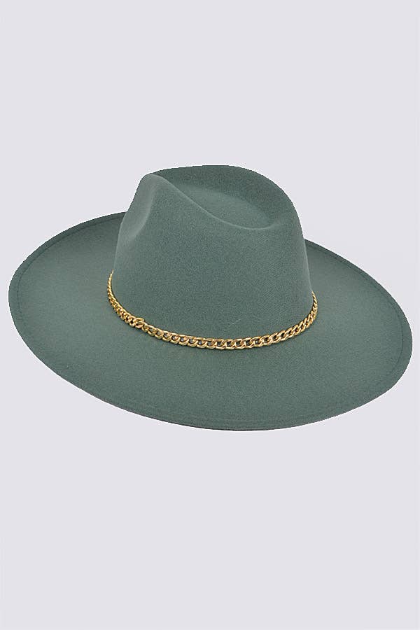 anbfashion - Wholesale Fedora - Women's - Faux Wool Wide Brim Fedora Hat W/Metal Chain13
