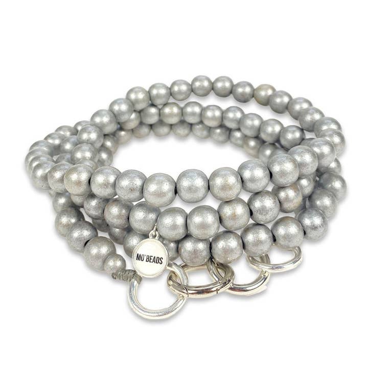 Silver mobile phone necklace, made of wooden beads for wholesale by Escapulario