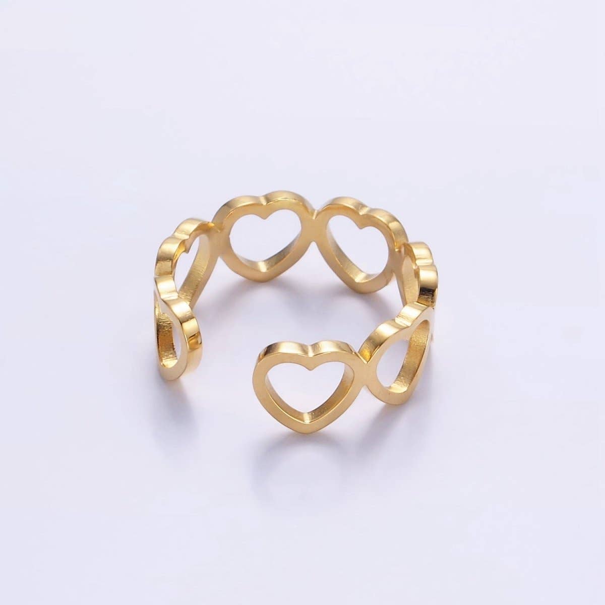 Aim Eternal - Wholesale Band/Stacked Ring - Gold Stainless Steel Open Heart Love Adjustable Ring | O881