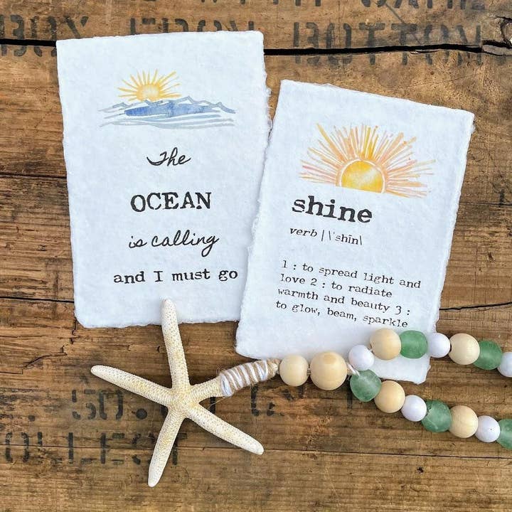 Alison Rose Vintage - Wholesale Art Print - the ocean is calling quote print on handmade cotton paper