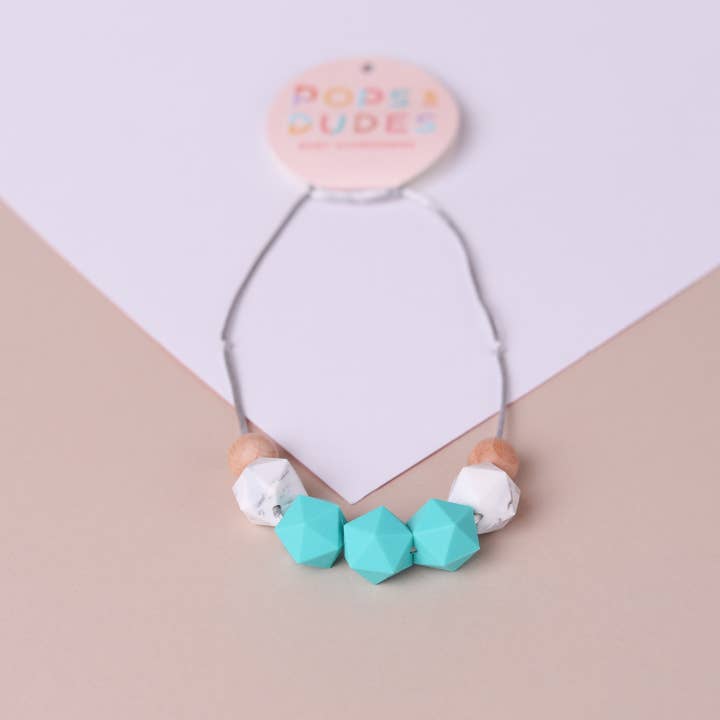 Turquoise marble teething necklace for wholesale by Pops and Dudes