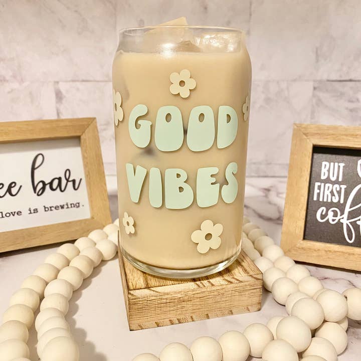 Designs by LDF – wholesale Drinking glass/cup – Good Vibes Beer Can Glass | Iced Coffee Glass | Glass Can