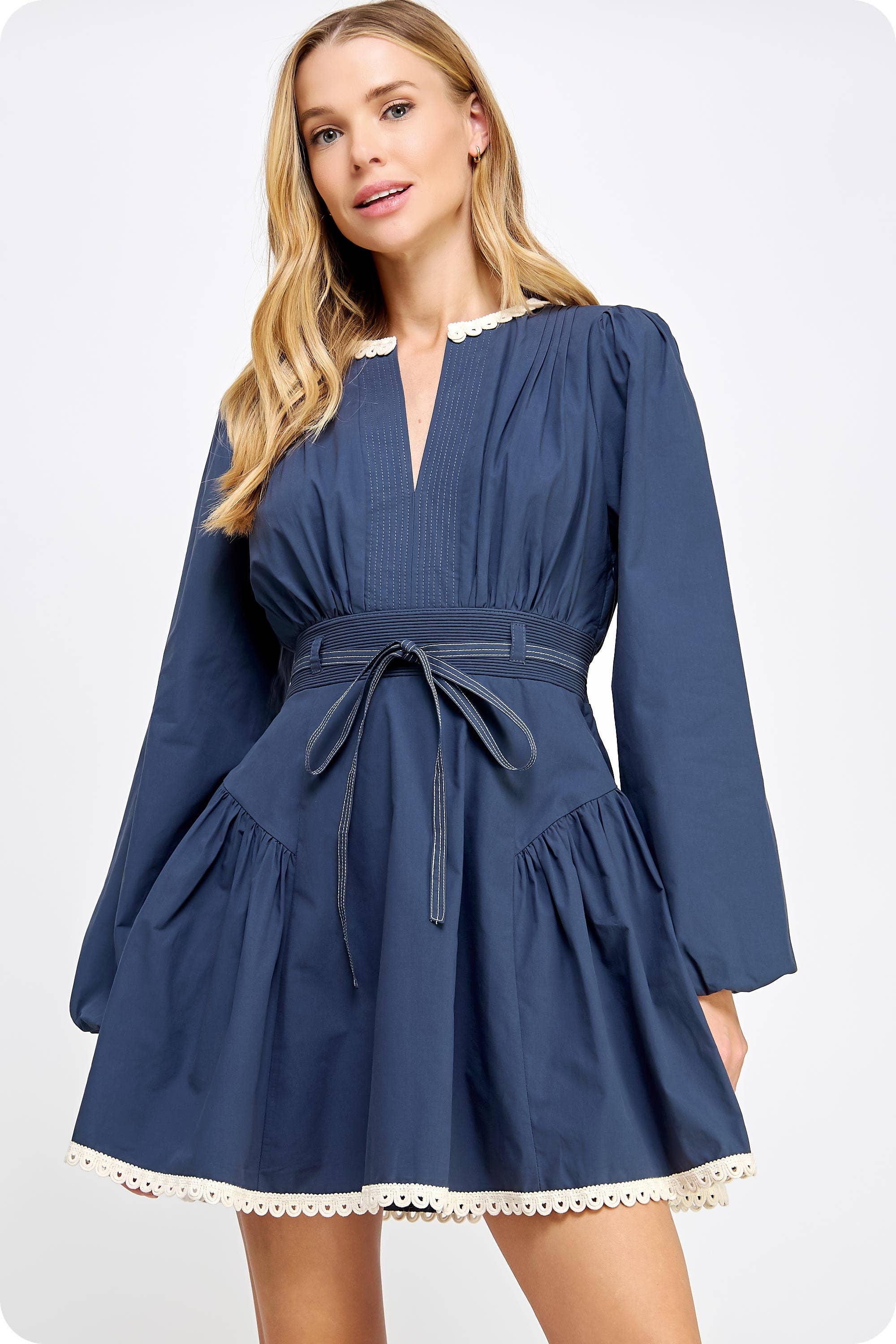 Strut & Bolt - Wholesale Dress - Women's - Lace Trim Detail Poplin Mini Dress