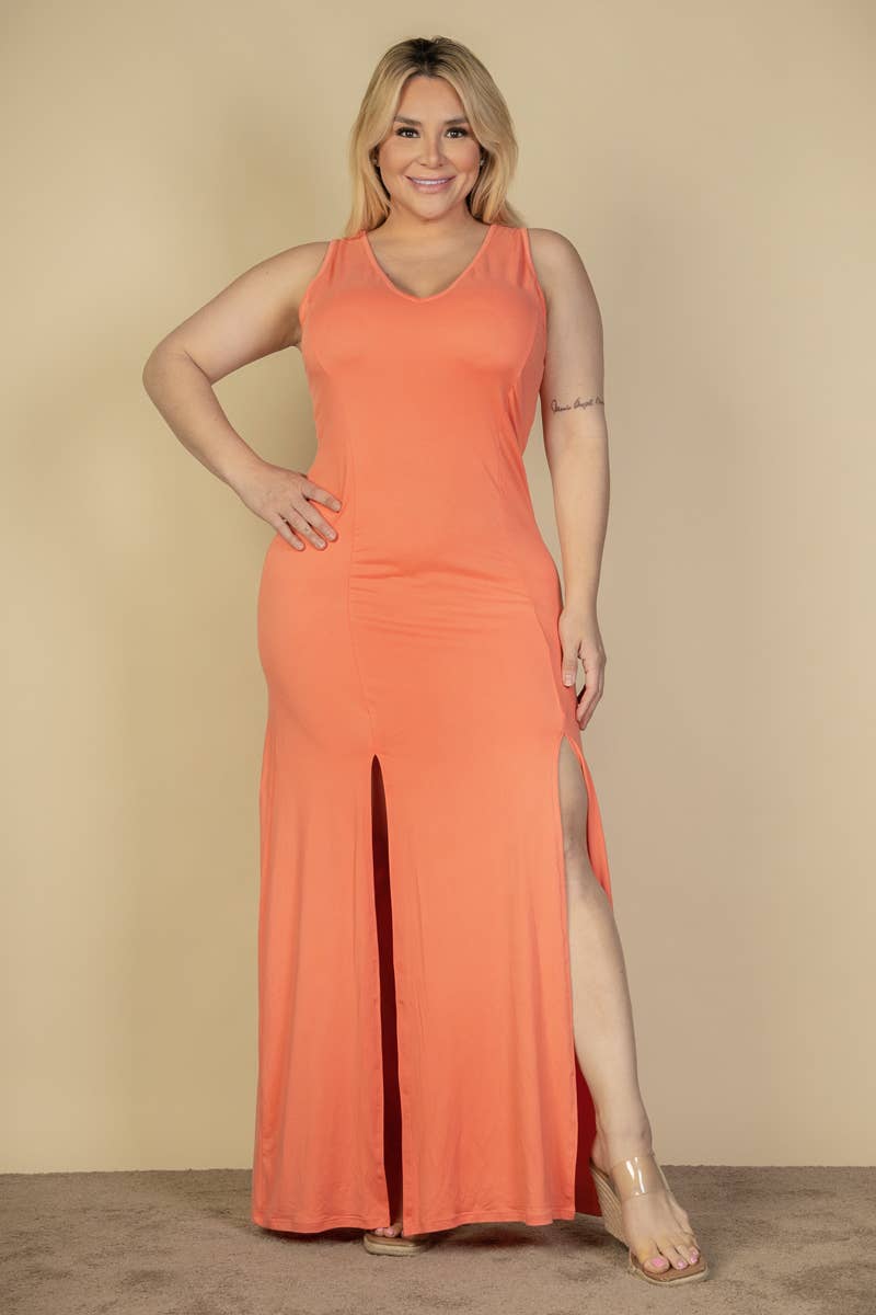 CAPELLA APPAREL - Vente Robe – femme - Robe maxi à encolure plongeante et fente sur les cuisses de grande taille8