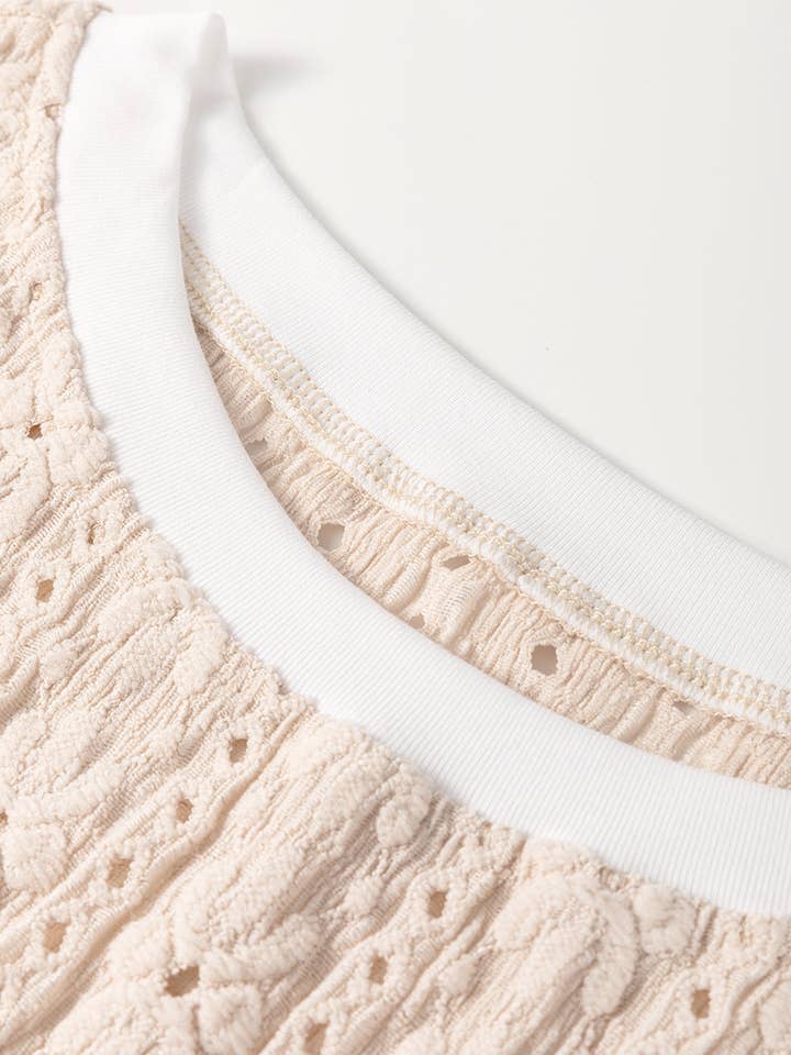 Oatmeal Floral Textured Crew Neck Tank Top for wholesale on Faire4