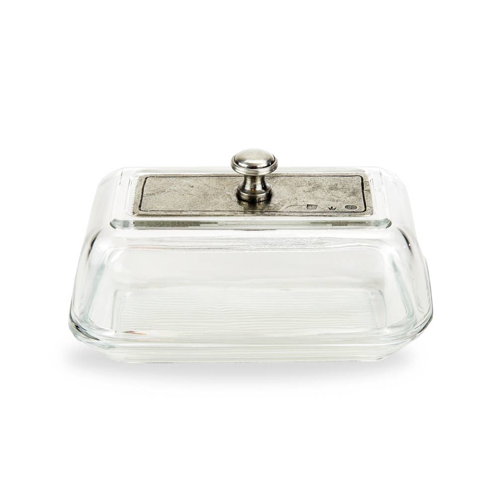 Arte Italica & Crown Linen Designs - Wholesale Botervloot - Boterhuisje van vintage glas met deksel0