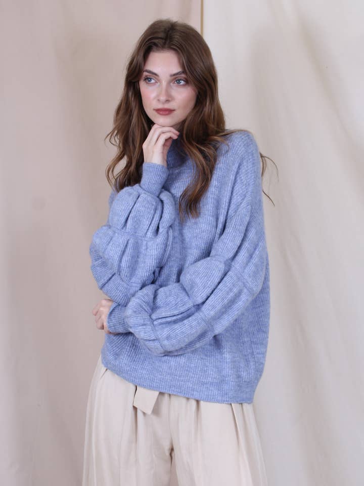 Fore Collection - Wholesale Knit Sweater - Women's - MOCK NECK KNIT OVERSIZED SWEATER SLEEVE DETAIL-TI2460