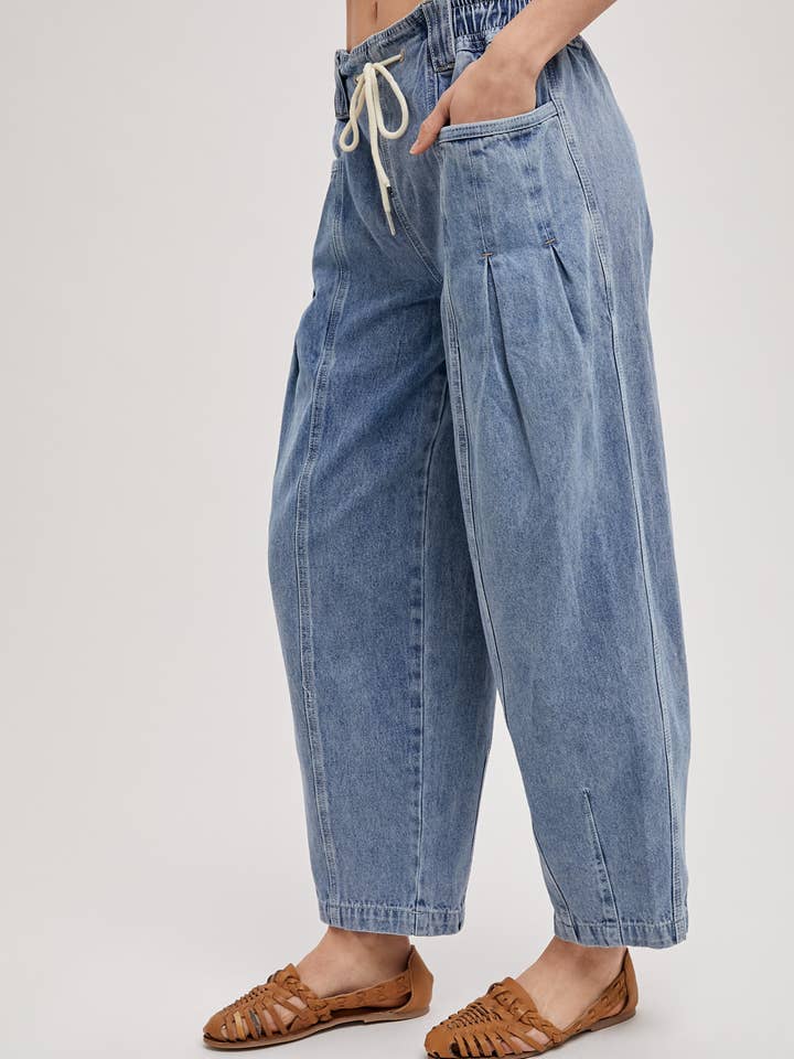 Bluivy - Wholesale Jeans - Women's - DENIM BARREL LOW-RISE CORDE DRAWSTRING PULL-ON JEANS3