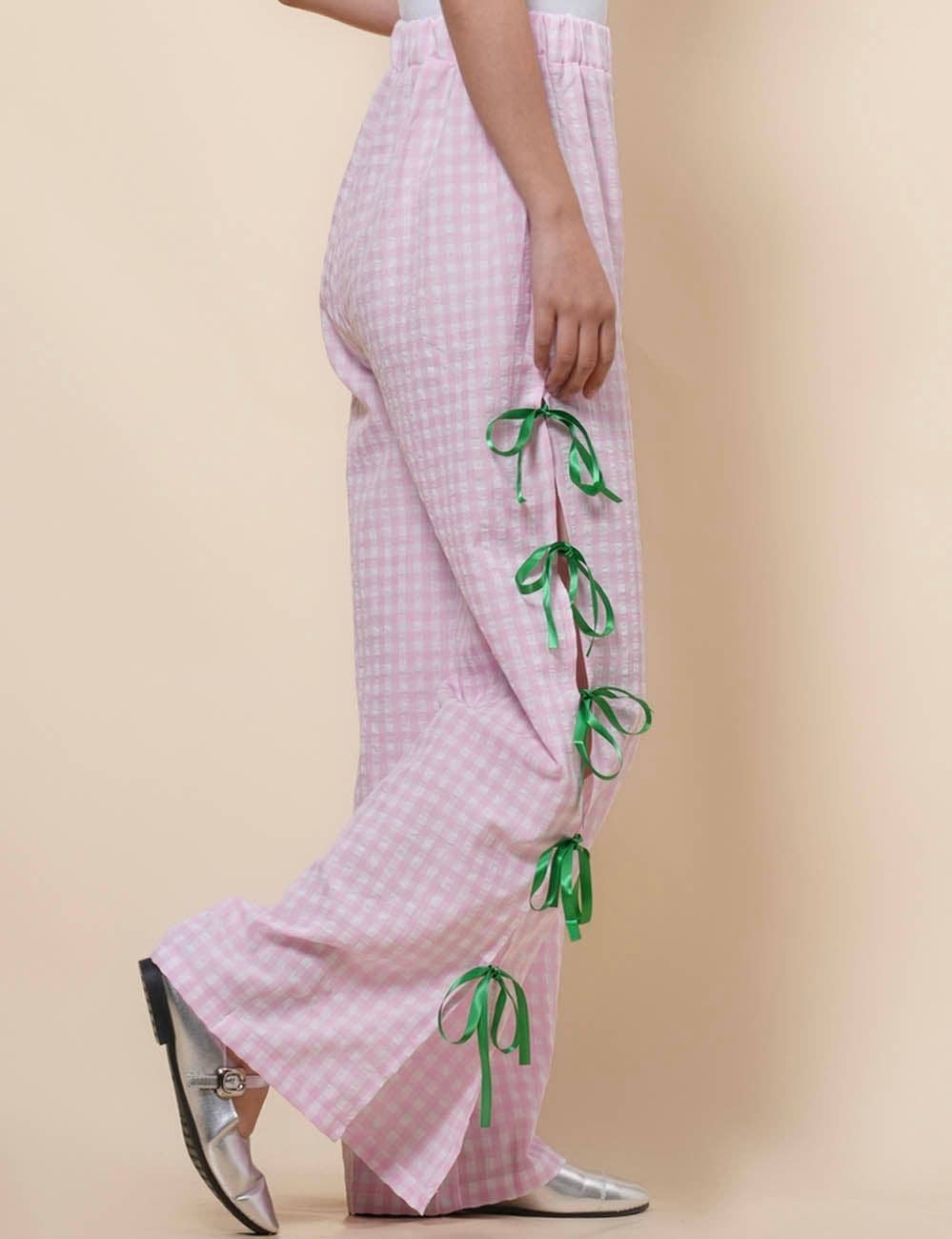 Sweetkama – Großhandel Hose – Damen – Damen Karierte Hose mit Seitenschlitz und Schleife SKP410949