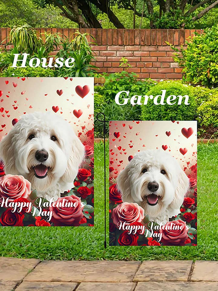 Labradoodle White - Valentine House Flag for wholesale by Best of Breed Products