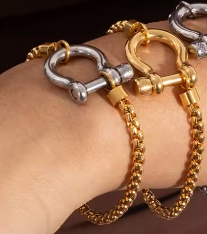 HoopLa – wholesale Charm/dangle bracelet – Horse Bit Carabiner Bracelet- Steel - Charm Bracelet 14K PVD7