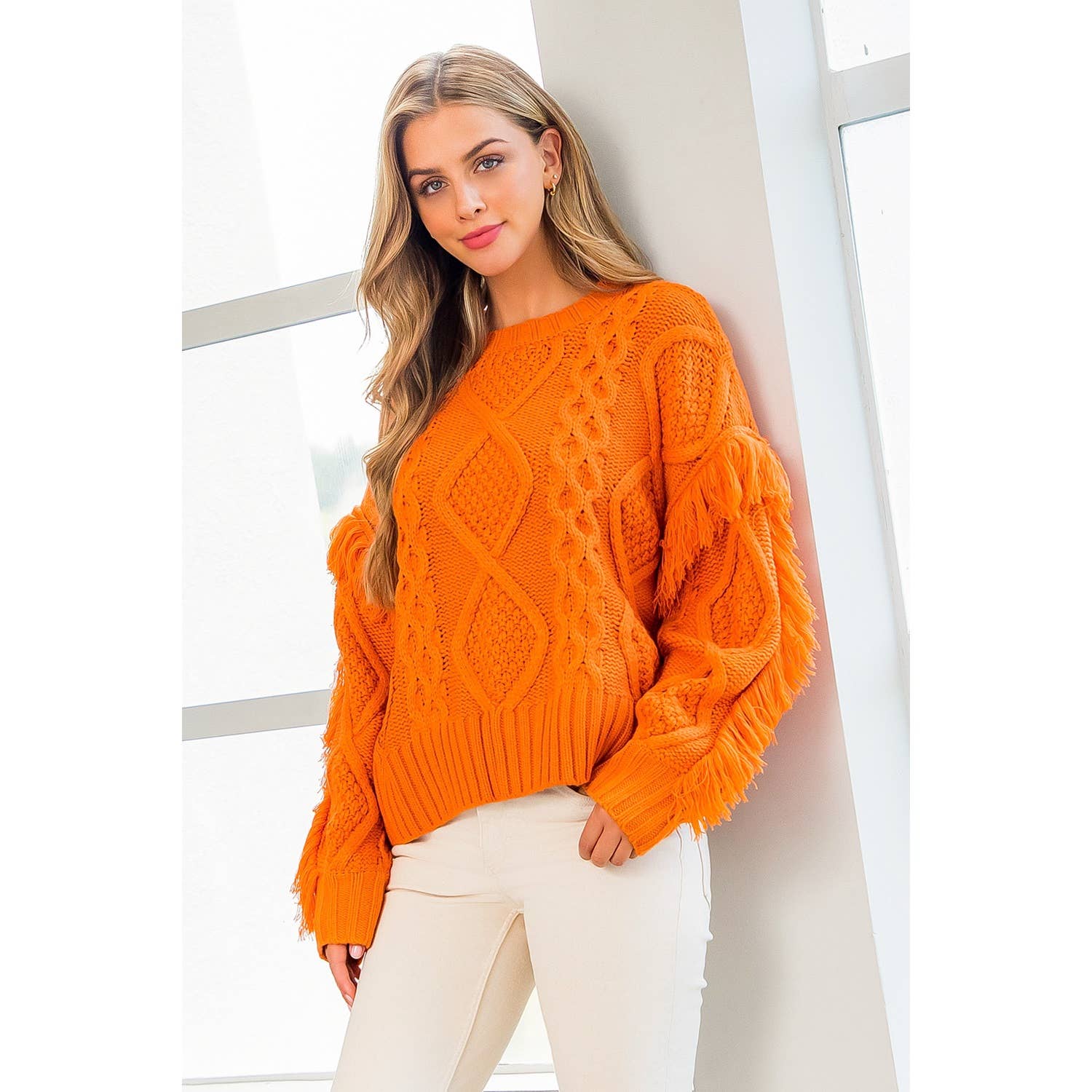 THML - Wholesale Knit Sweater - Women's - Knit Fringe Sleeve Sweater9