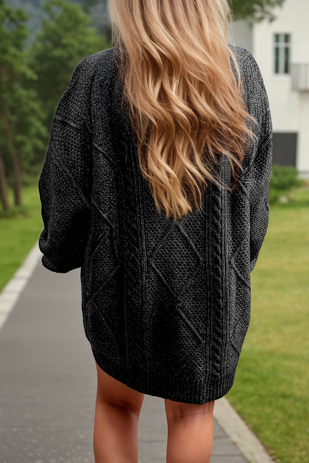 66DISCO - Wholesale Dress - Women's - Cable Knit Long Sleeve Drop Shoulder Sweater Dress (S-3XL)11