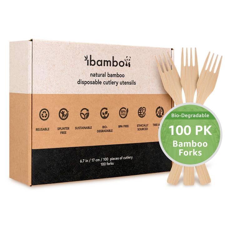 Ibambo Bamboo Disposable Forks Set - 100 Pack  and other Purchase Wholesale party utensils. Free Returns & Net 60 Terms on Faire trending on Faire.