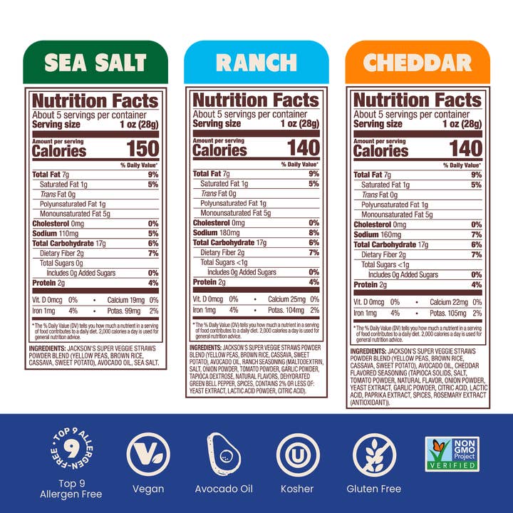 Jackson's - Wholesale Puffed Snack - Variety Pack Super Veggie Straws in Avocado Oil 5oz (Pack of 8)1