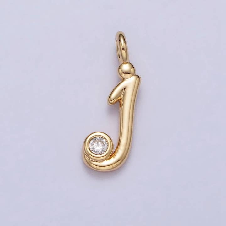 Aim Eternal - Wholesale Individual charm/pendant - Gold Initial Alphabet Lower Case Cursive Letter Clear CZ Personalized Charm | A-507-A-5199