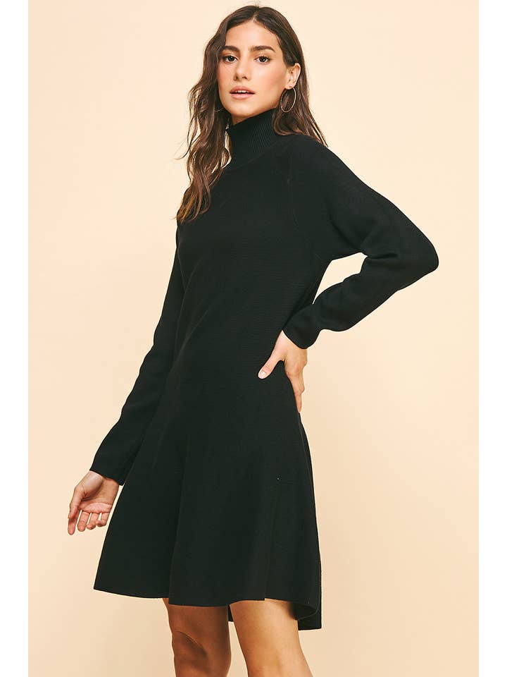 PINCH - Wholesale Dress - Women's - MOCK NECK SWEATER DRESS - BLACK