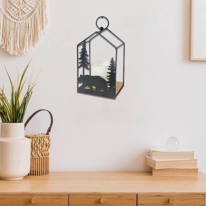 Multi Metal Forest Bear Lantern With Led Candle for wholesale on Faire1