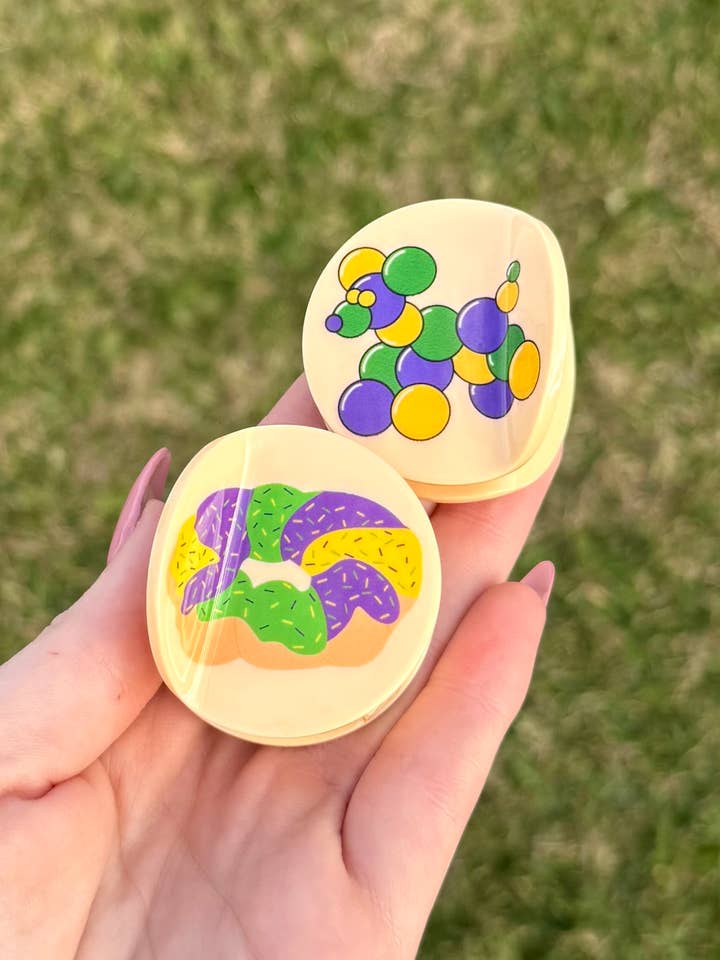 Mini Pillsbury Mardi Gras Inspired Cookie Double Sided Clip for wholesale by La Luna Belle LLC