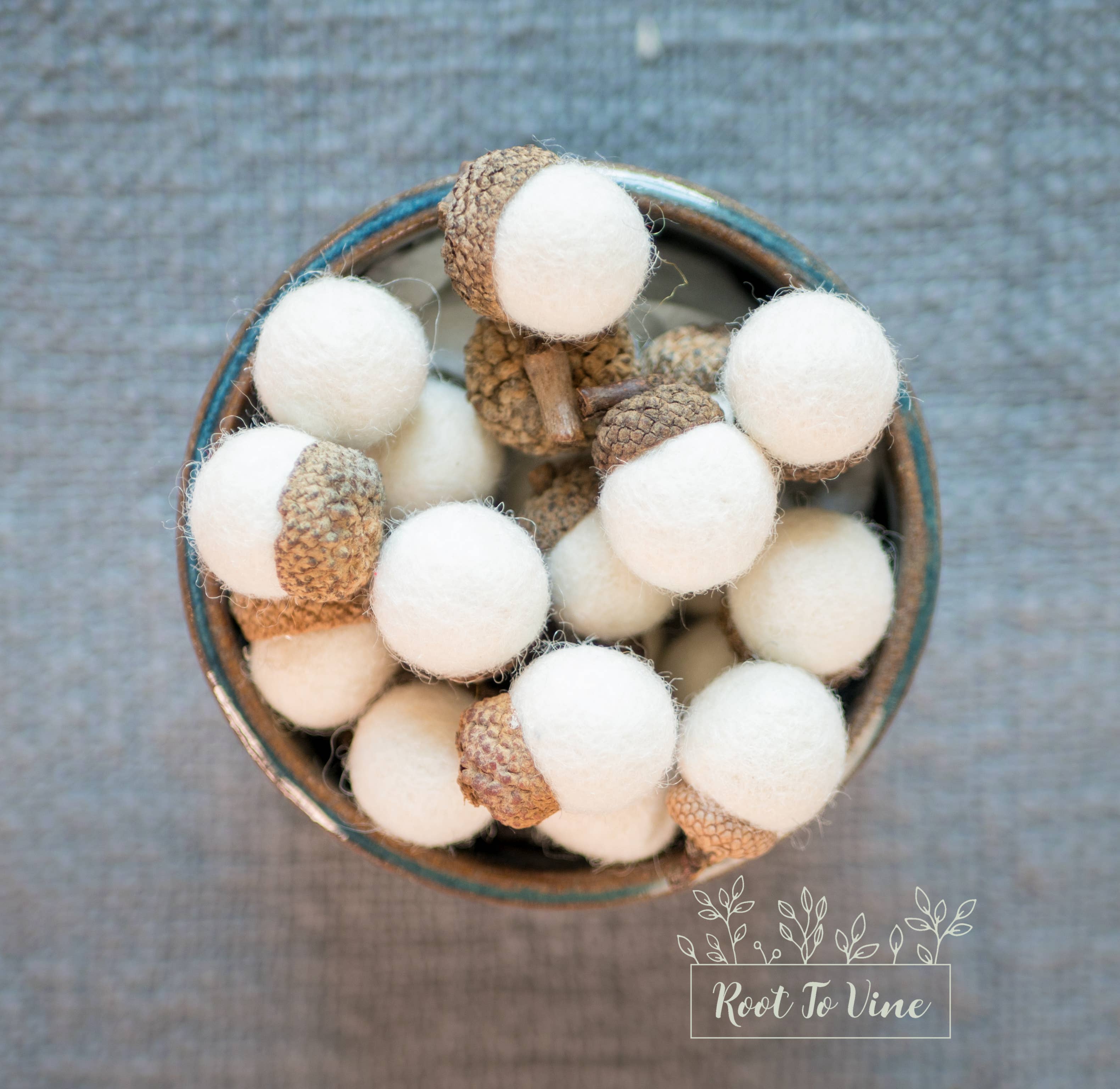 Root To Vine - Wholesale Decorative Tabletop Object - Fall Felt Acorns-White Set of 12-Fall Decor-Halloween Decor