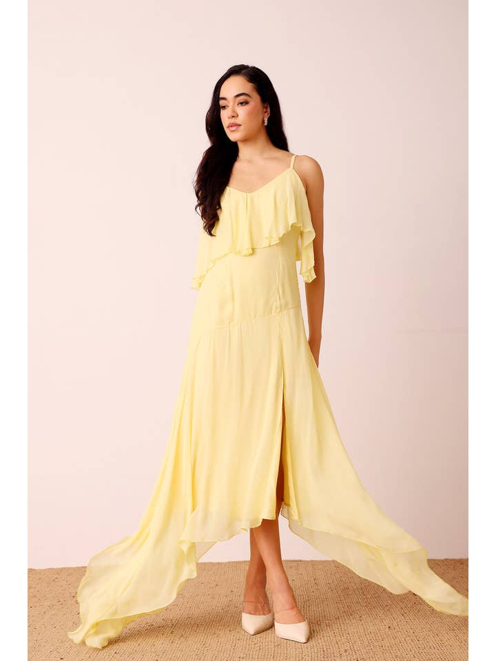 Buttercup Cassa Midi Dress in Pale Yellow for wholesale on Faire3