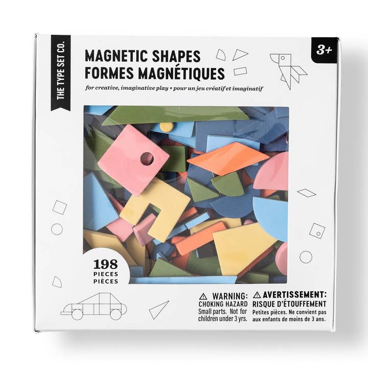 198 pièces de formes magnétiques en mode arc-en-ciel pour la vente par The Type Set Co.