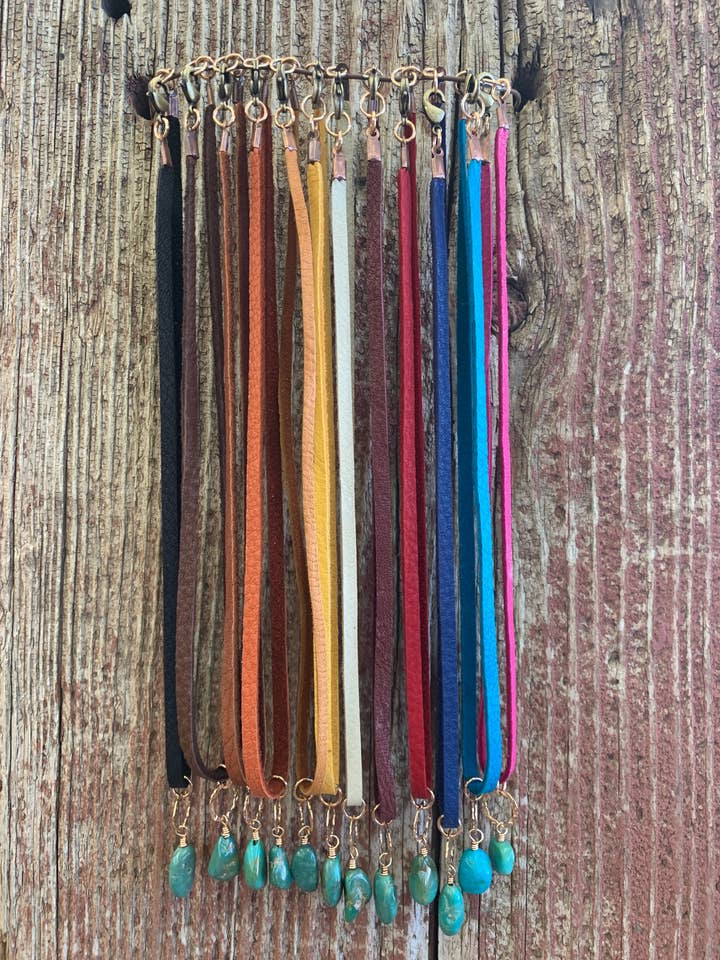 14132 Leather w/Turquoise Drop for wholesale by J.Forks Designs