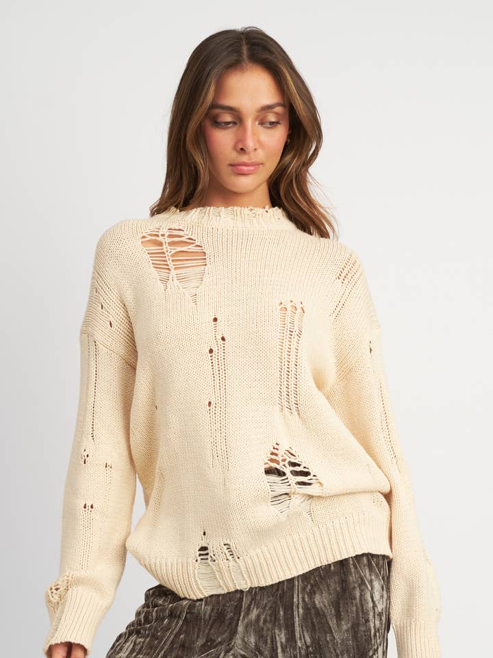 Emory Park - Wholesale Knit Sweater - Women's - DISTRESSED OVERSIZED SWEATER0