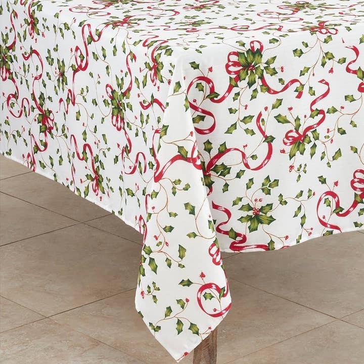 Fennco Styles - Wholesale Tablecloth - Holly & Ribbon Tablecloth