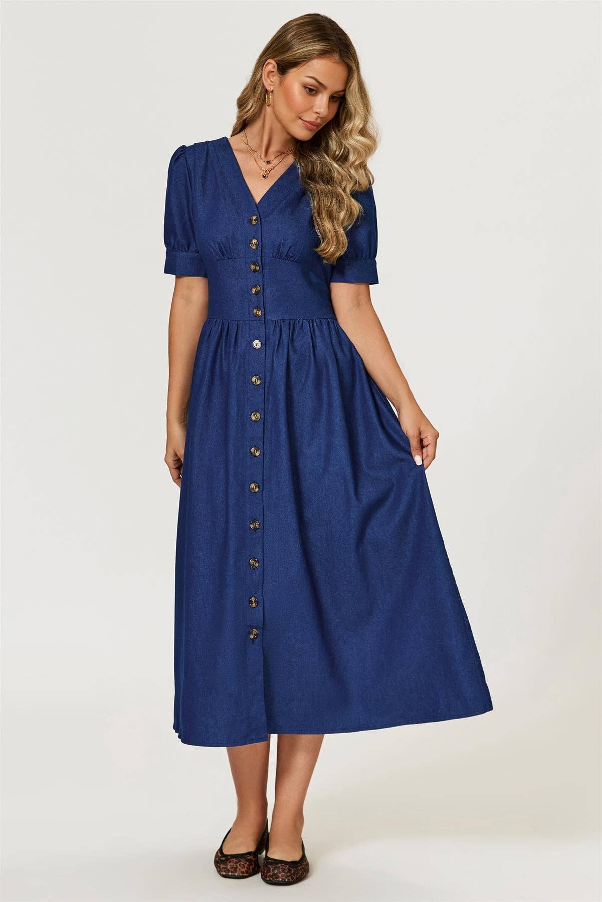 Denim Midi Dress In Blue for wholesale on Faire5