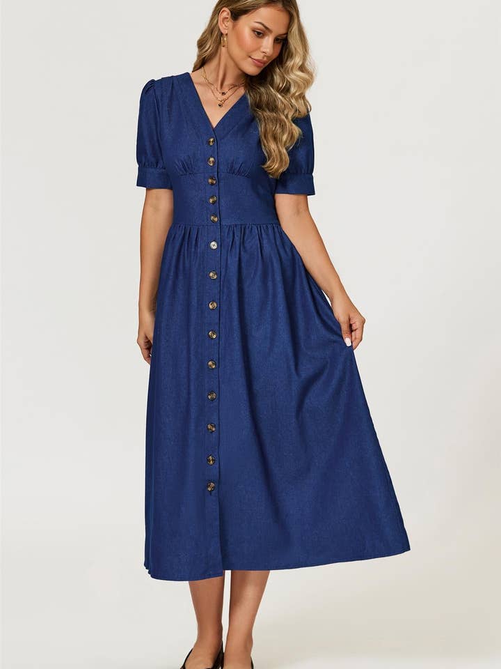 Denim Midi Dress In Blue for wholesale on Faire5